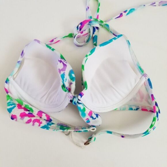 VICTORIA'S SECRET womens 34A blue floral halter top bikini top only - Picture 2 of 3